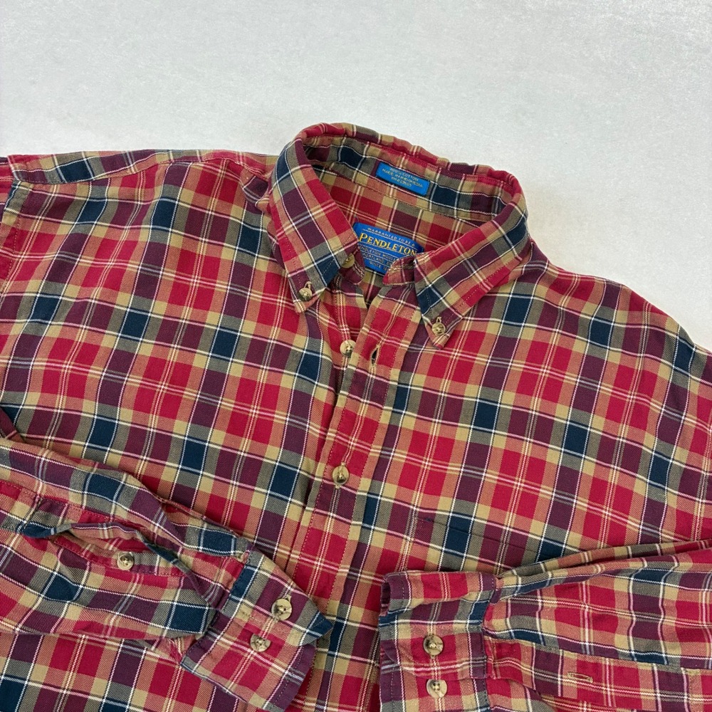 Pendleton Button Down Shirt Mens‎ Medium Red Plaid Cotton Long Sleeve D-TK-4271